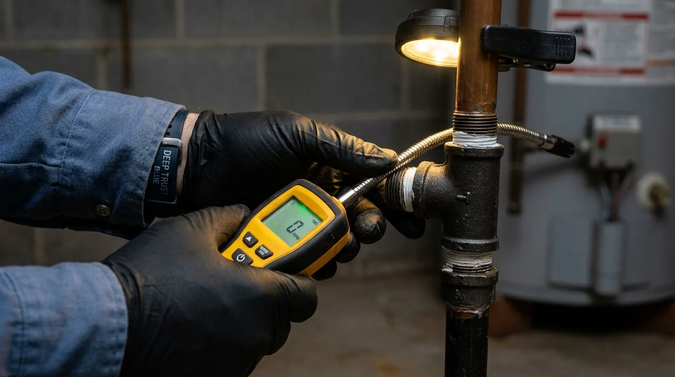 Gas leak detection with electronic sniffer by Johns Plumbing LLC in Paulina