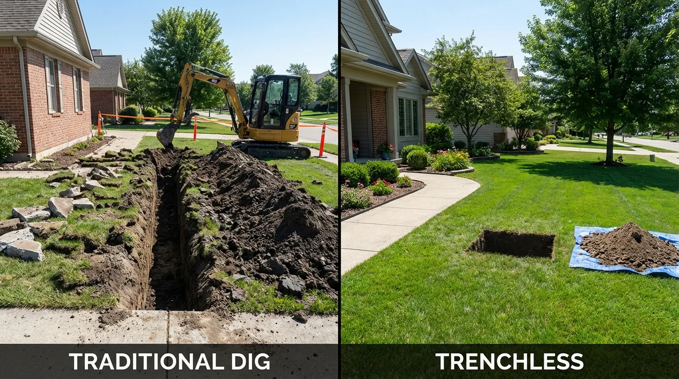 Trenchless sewer repair with minimal yard damage versus traditional excavation in Paulina, LA